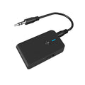 Black Bluetooth 5.0 audio adapter with 3.5mm plug and external power supply