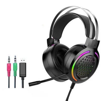 M12 USB gaming headset with RGB lighting on ear cups, shown in black colour