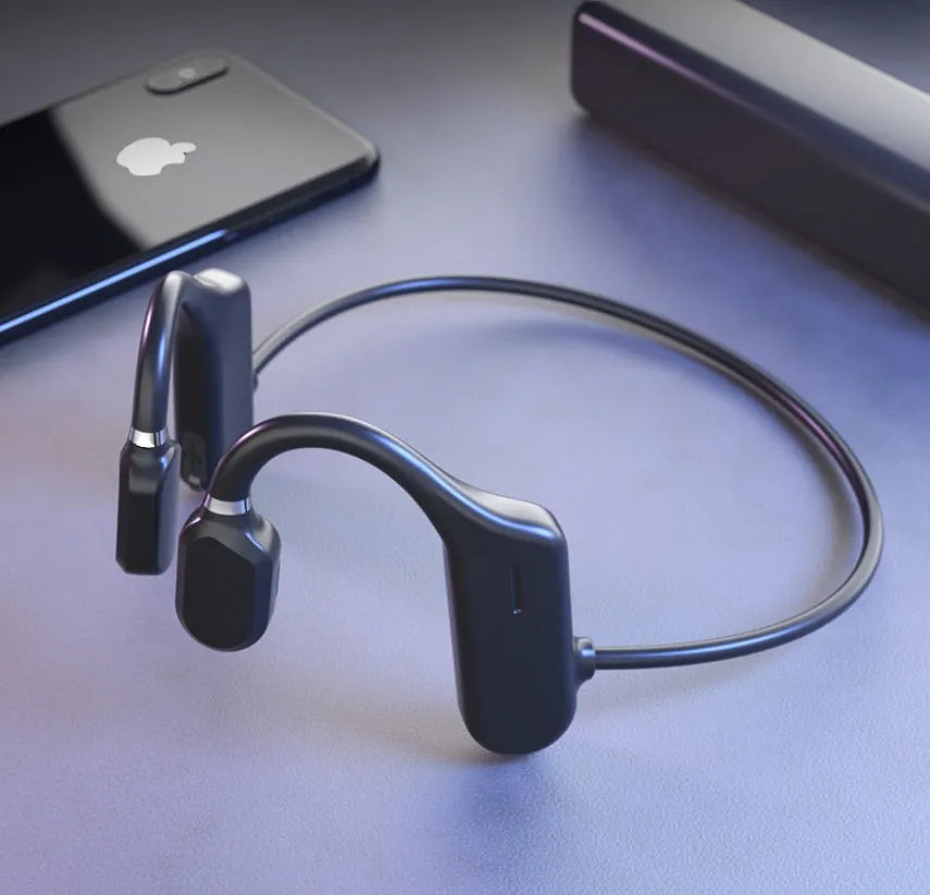 In-ear wireless sports headphones in black with open-ear design and IPX6 waterproof rating