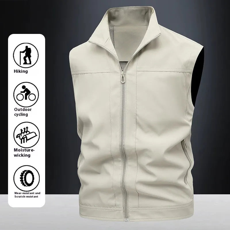 Men's casual polo shirt with stand-up collar in polyester blend fabric showing loose fit design