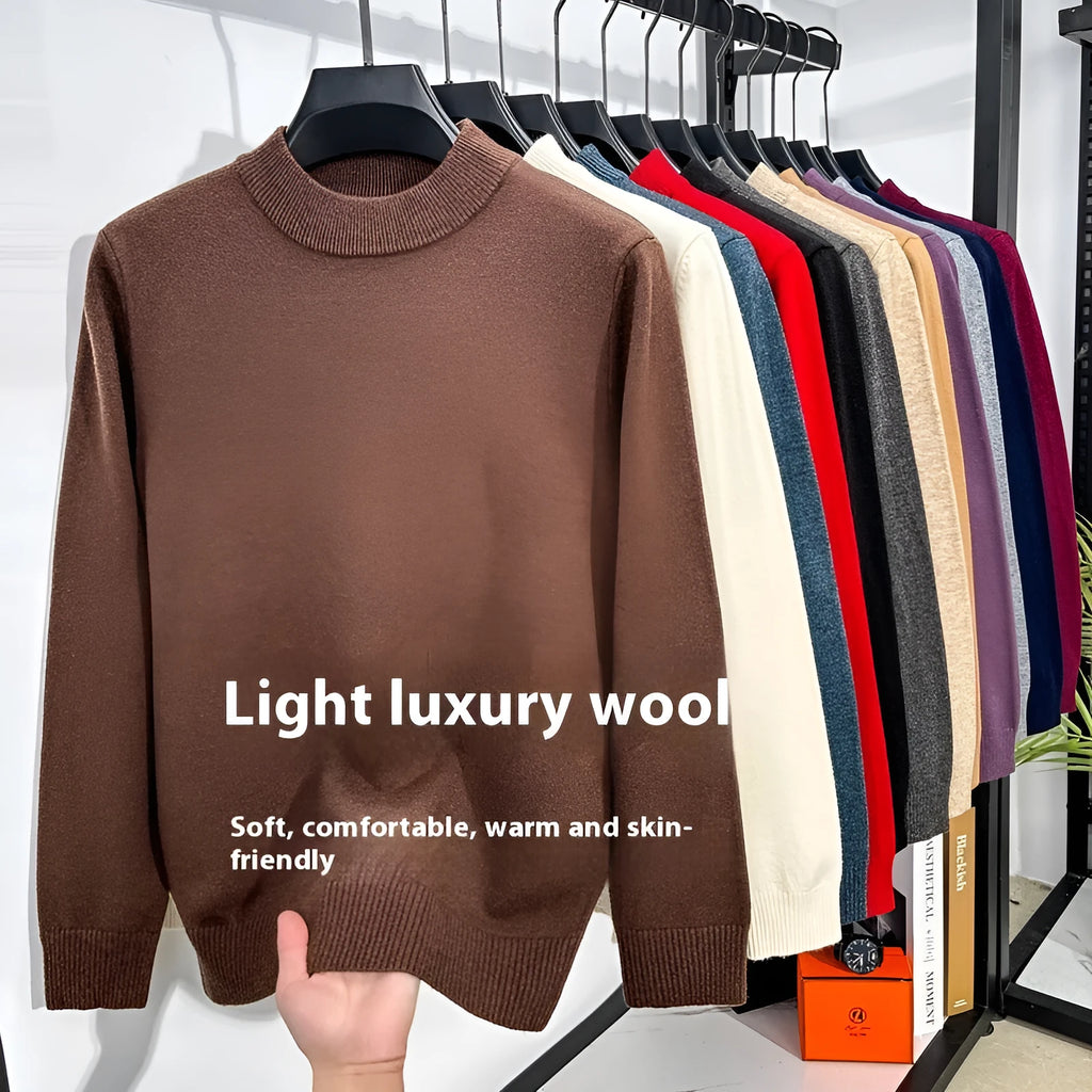 Men's solid colour half turtleneck sweater in fine yarn wool, available in multiple colours and sizes