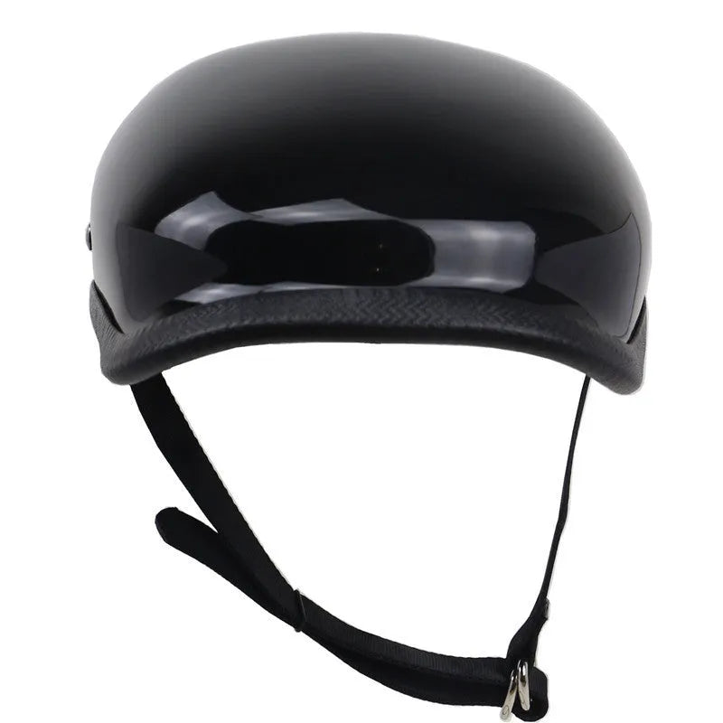 Japanese beret half helmet in bright black made from hand-made glass fibre reinforced plastic
