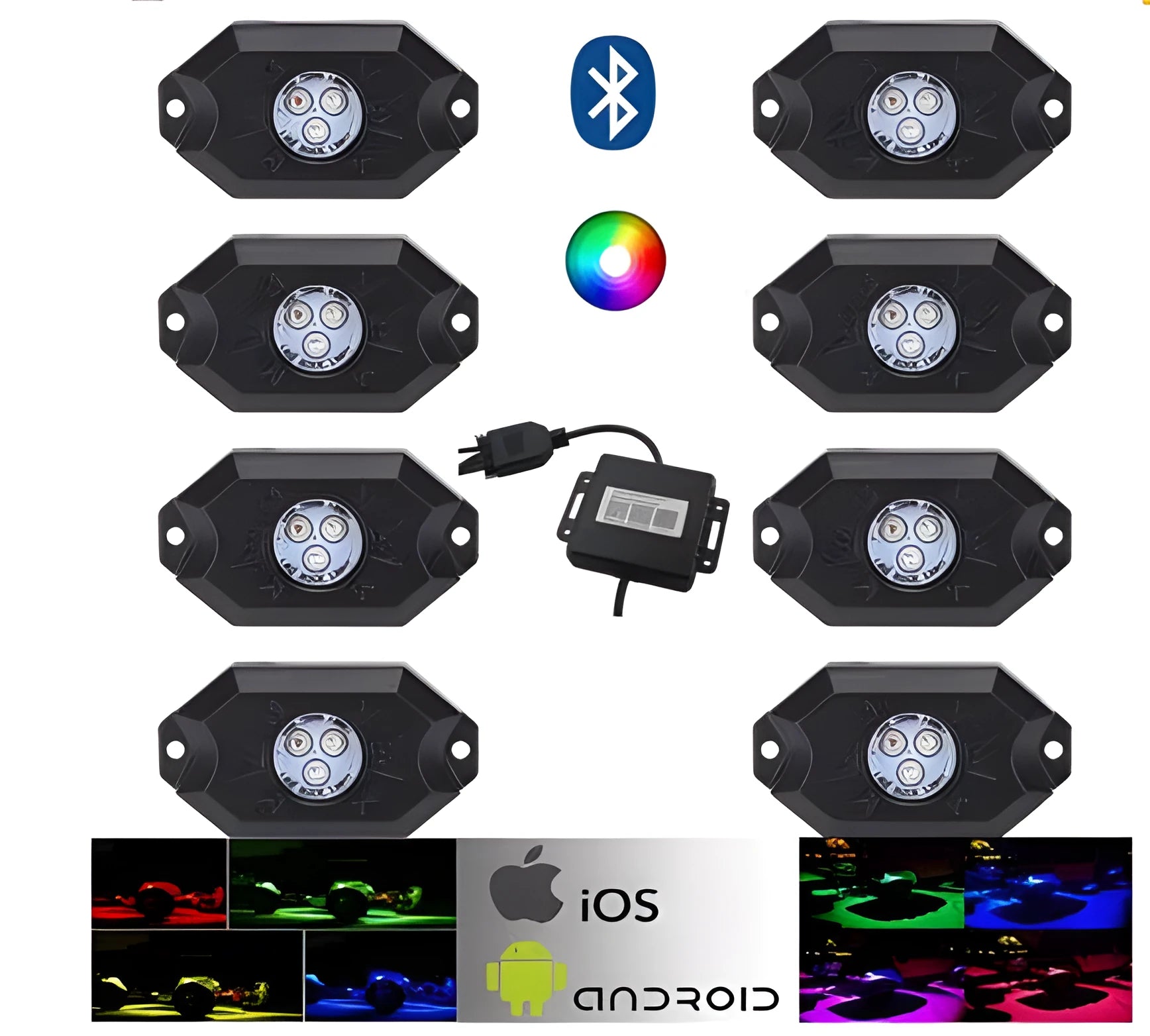 Undercarriage LED RGB atmosphere light with eight CREE lamp beads in aluminium housing showing blue illumination pattern