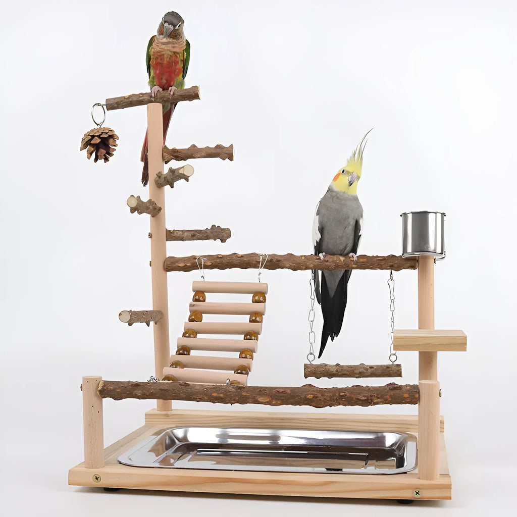 Sichuan Pepper parrot climbing training platform in natural solid wood, 37x26x45cm, brown finish
