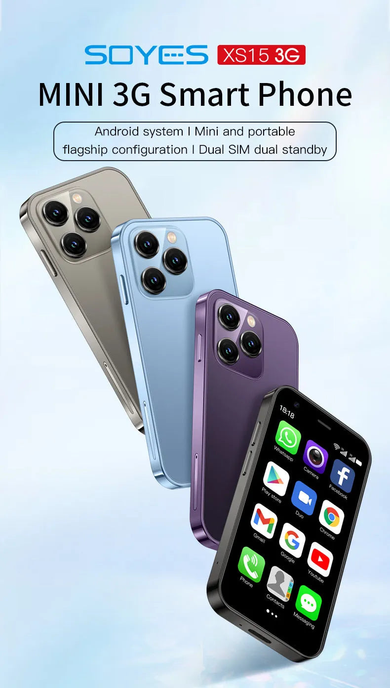 S23PRO XS15 mini smartphone in Black, Green, or Pink Purple colour with a 30cm screen and straight plate design.