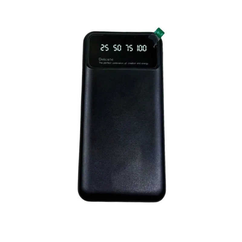 Black ultra-thin portable power bank with 10000mAh capacity showing compact dimensions