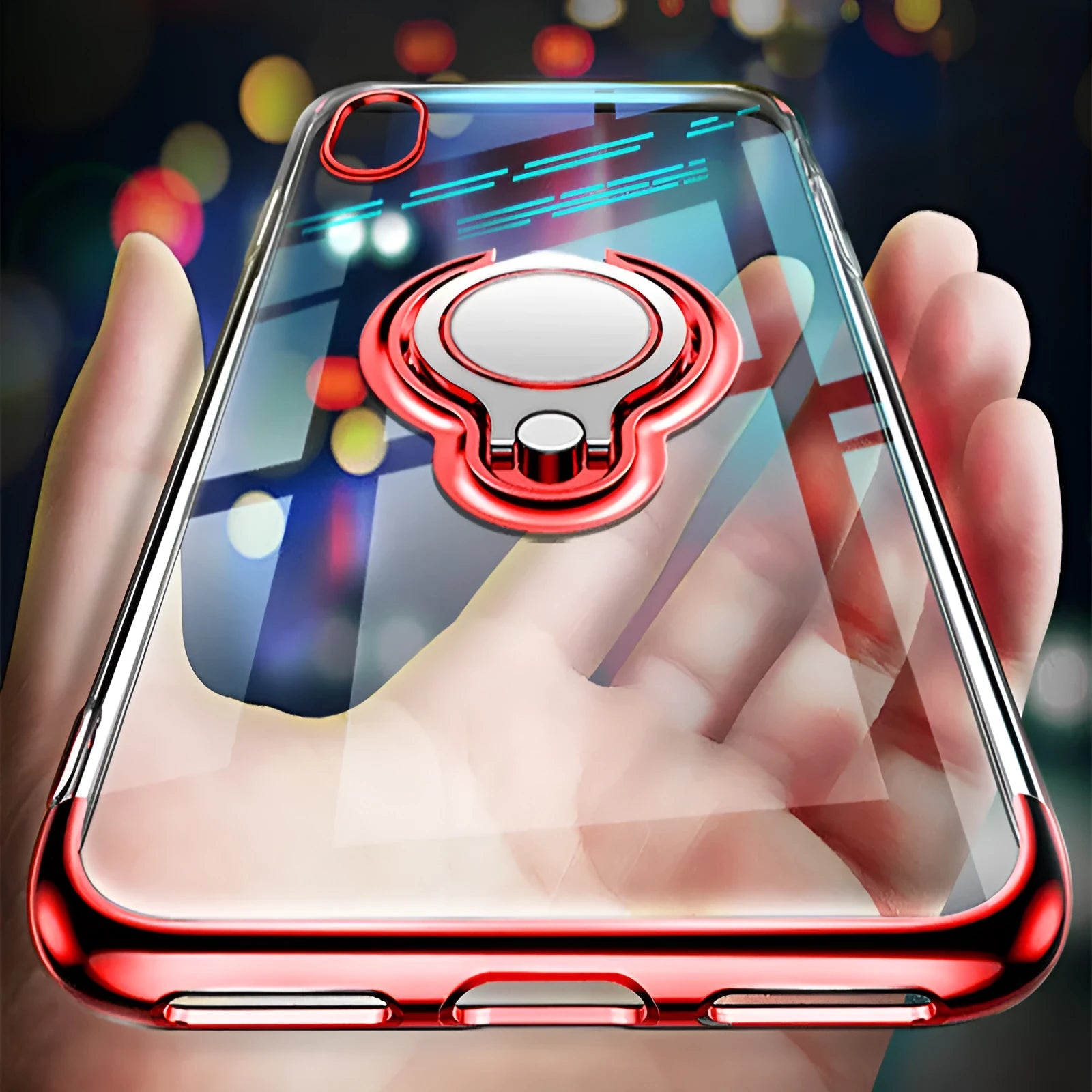 Black magnetic ring phone case for iPhone XR with protective shell, ports accessible