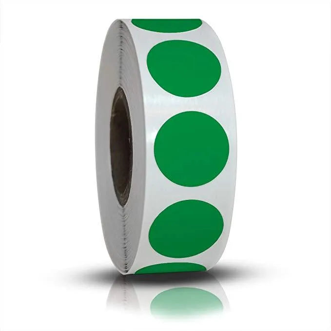 Roll of 500 chroma label colour code stickers, 2.5cm each, in ten colours with permanent glue