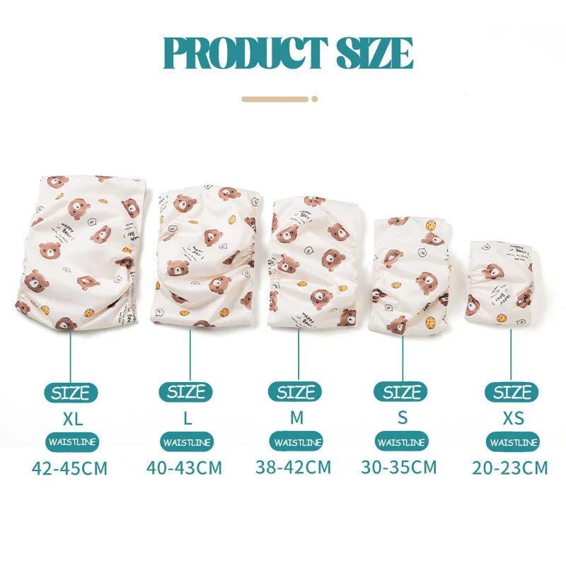Reusable male dog diaper belly band with cartoon bone paw print design and fastener tape.