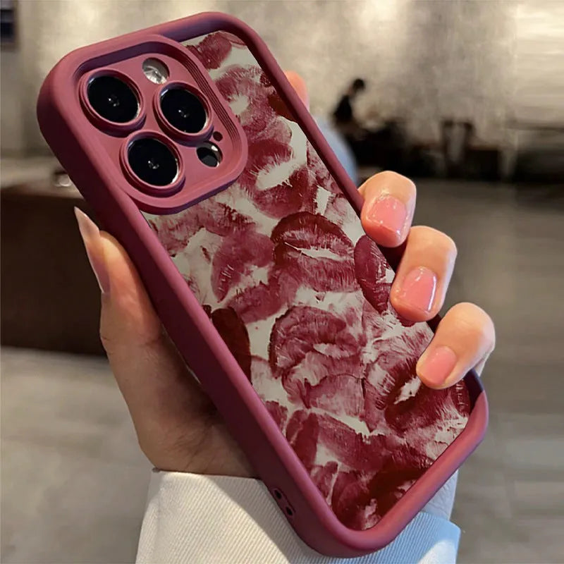 Red lip print TPU mobile phone case with frosted finish and all-inclusive drop-resistant protection for Apple iPhone models