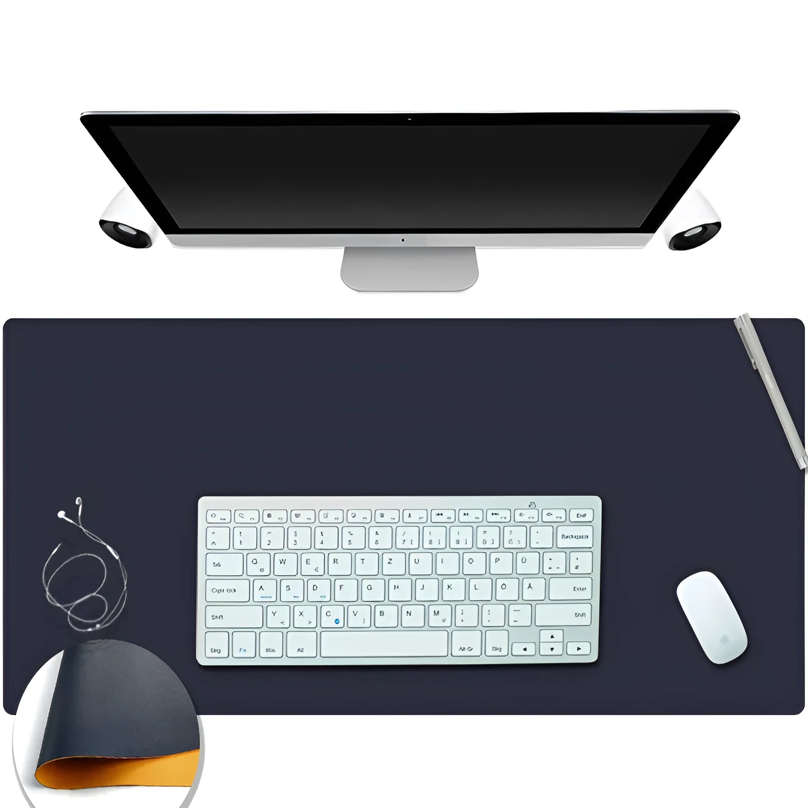 Leather desk mat in grey on a desk with keyboard and mouse