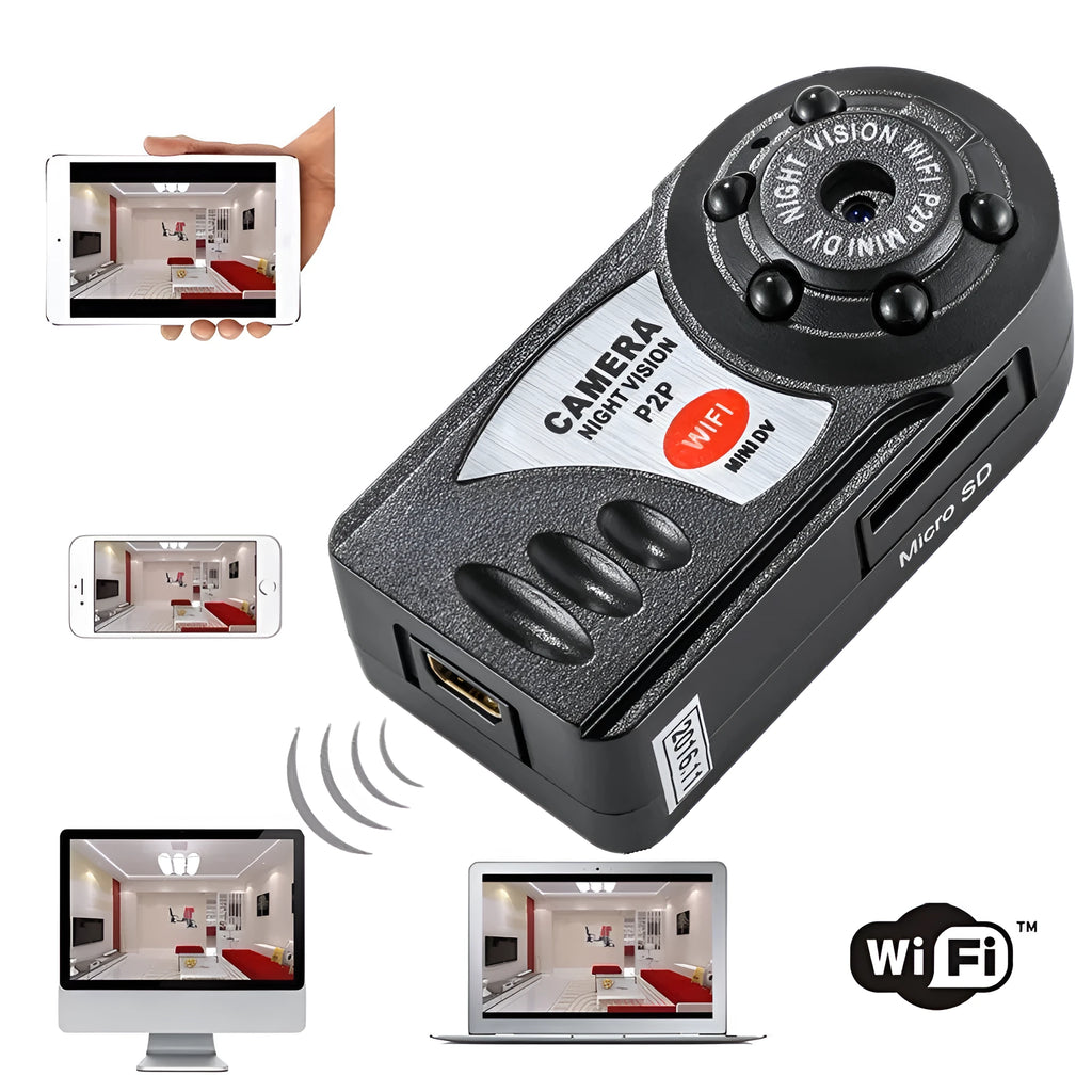 Mini WiFi security camera with infrared night vision, black, 5.7 x 2.2 x 1.9 cm