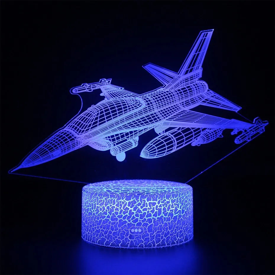 Cartoon aeroplane-shaped night light with acrylic shade and touch switch.