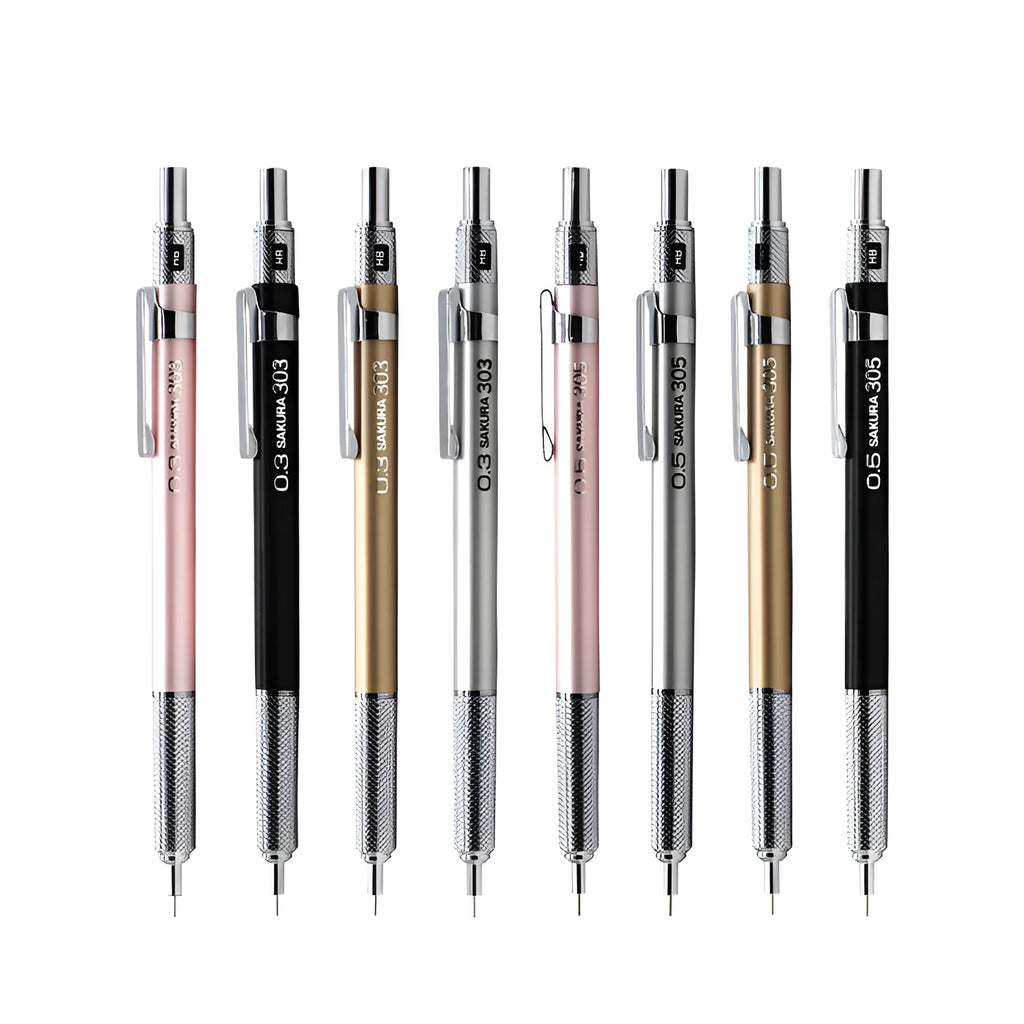 Japanese cherry blossom metal mechanical pencil in gold, silver, black, or pink with 0.5mm or 0.3mm lead