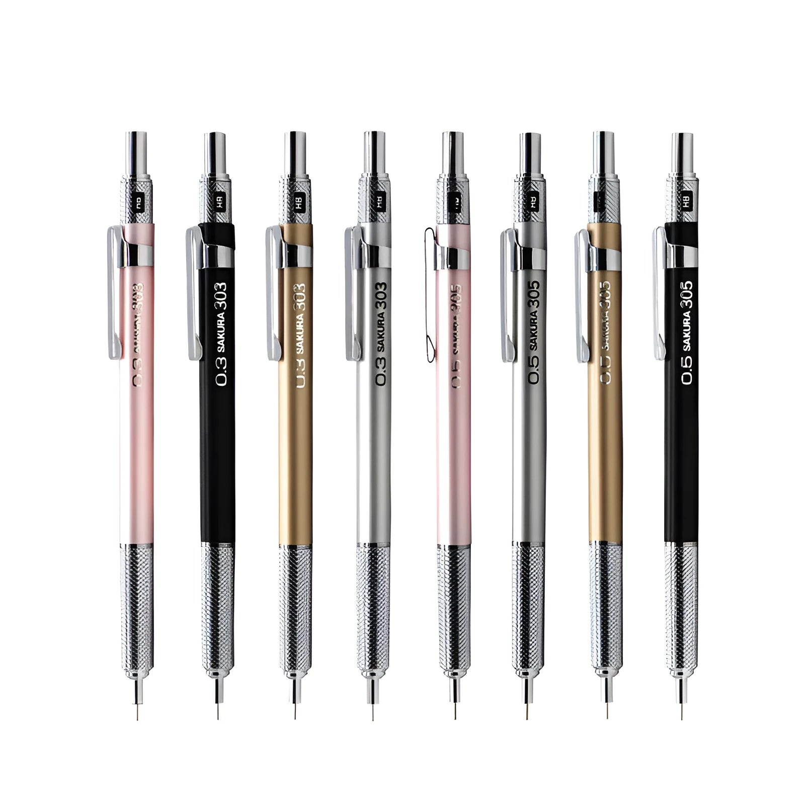 Japanese cherry blossom metal mechanical pencil in gold, silver, black, or pink with 0.5mm or 0.3mm lead