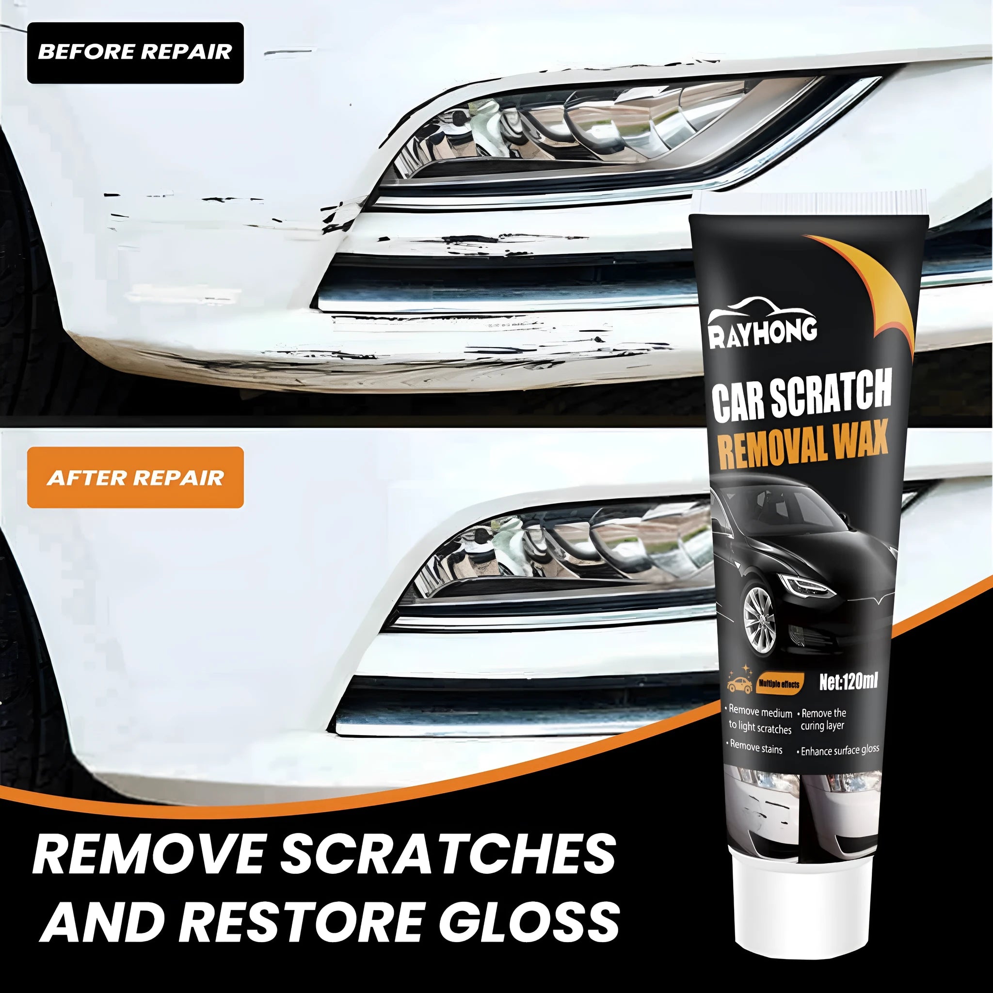120ml car scratch wax kit with sponge and towel for paint surface repair