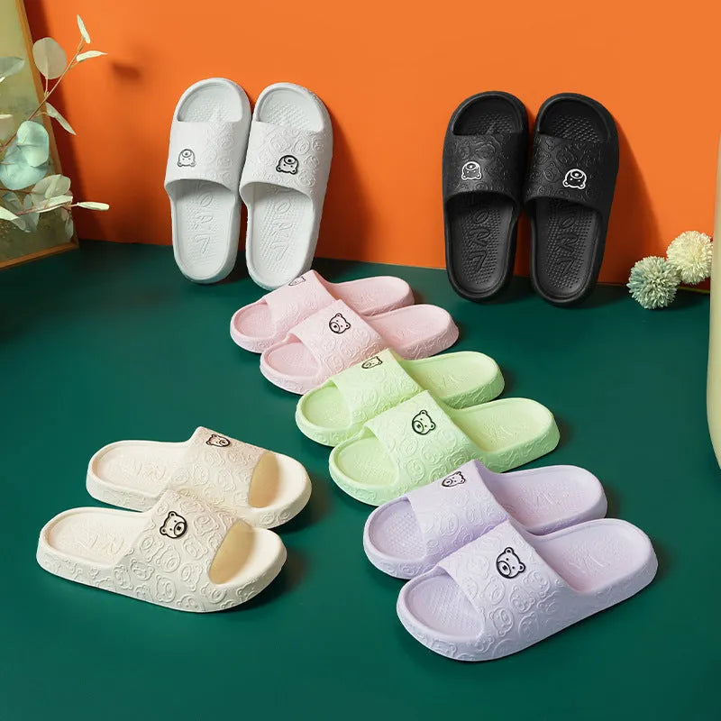 Cute bear non-slip thick sole EVA indoor slippers for women and men in grey colour