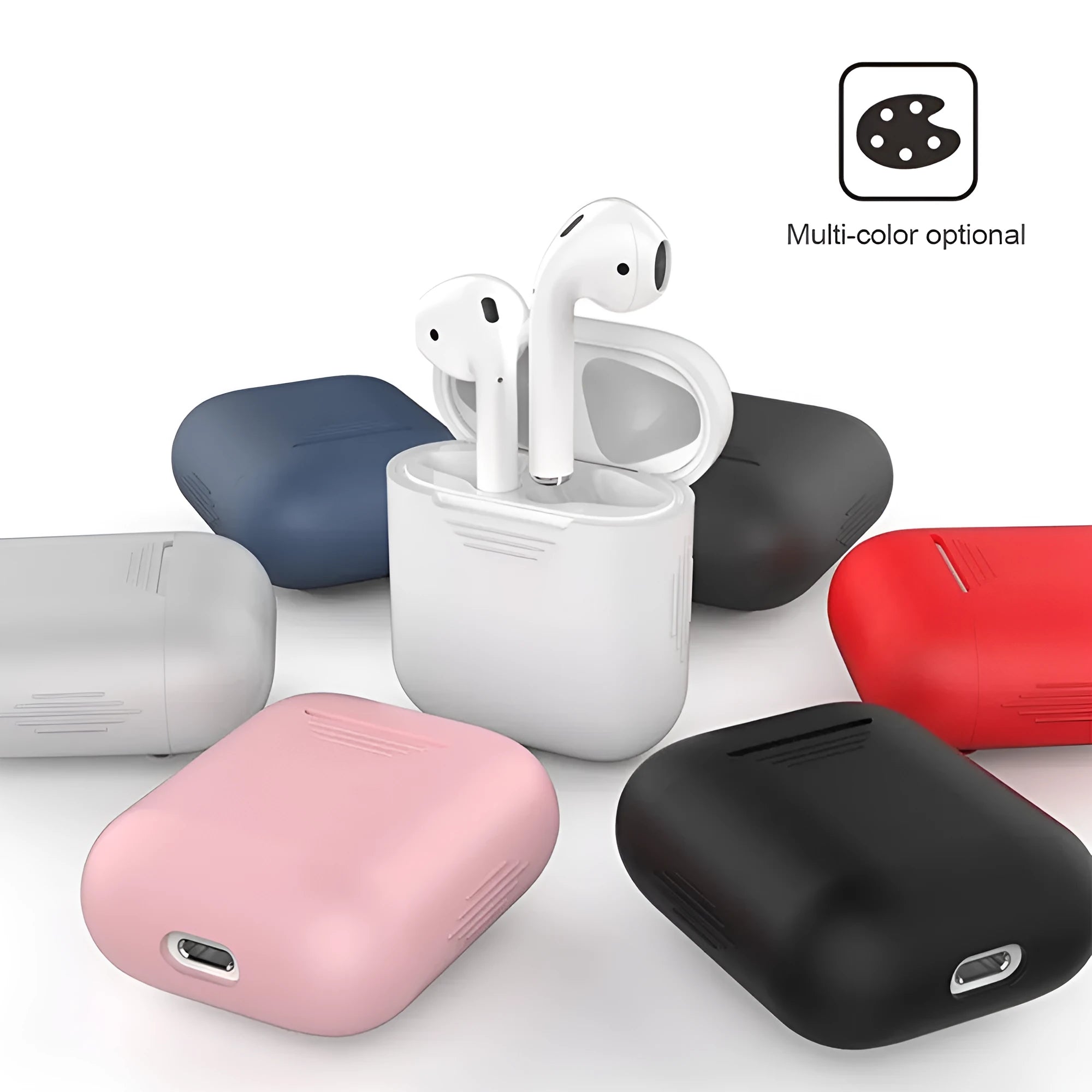AirPods silicone protective case with shockproof earmuffs and anti-loss rope in various colours