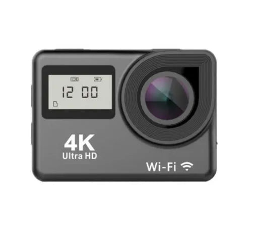 4K HD dual screen WiFi sports camera with remote control, waterproof to 30 metres, black and silver models