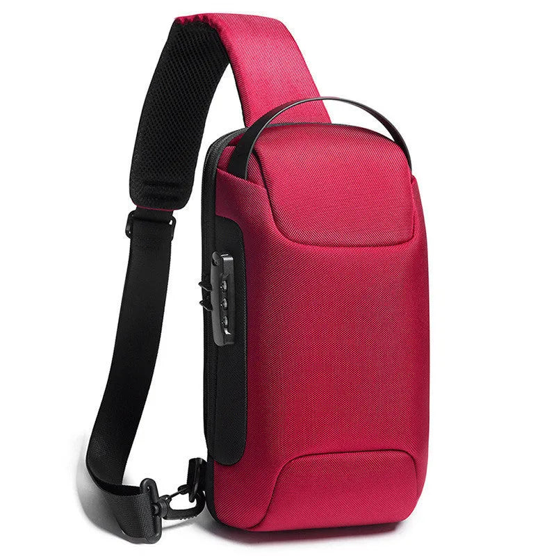 Men's cross-body waterproof Oxford fabric shoulder bag in black, 18x10x34 cm, with zipped compartments.
