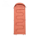 Outdoor camping cotton sleeping bag quilt in ochre or olive green, folded to show portable design.