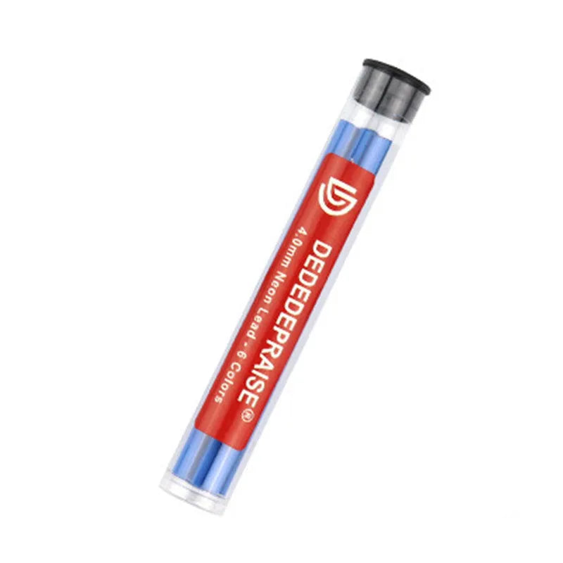 4.0mm drawing mechanical pencil colour lead set in plastic barrel pack with 6 tubes, mixed colours visible