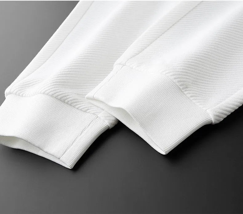 Men's twill stretch trousers in white, cotton blend fabric, casual fit, available in sizes M to 4XL