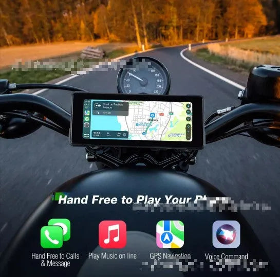 6.86-inch motorcycle CarPlay screen with dual lens driving recorder, IP68 waterproof, touch display