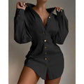 Women's long sleeve art retro shirt with waist control fastener and button decoration in matel silk fabric