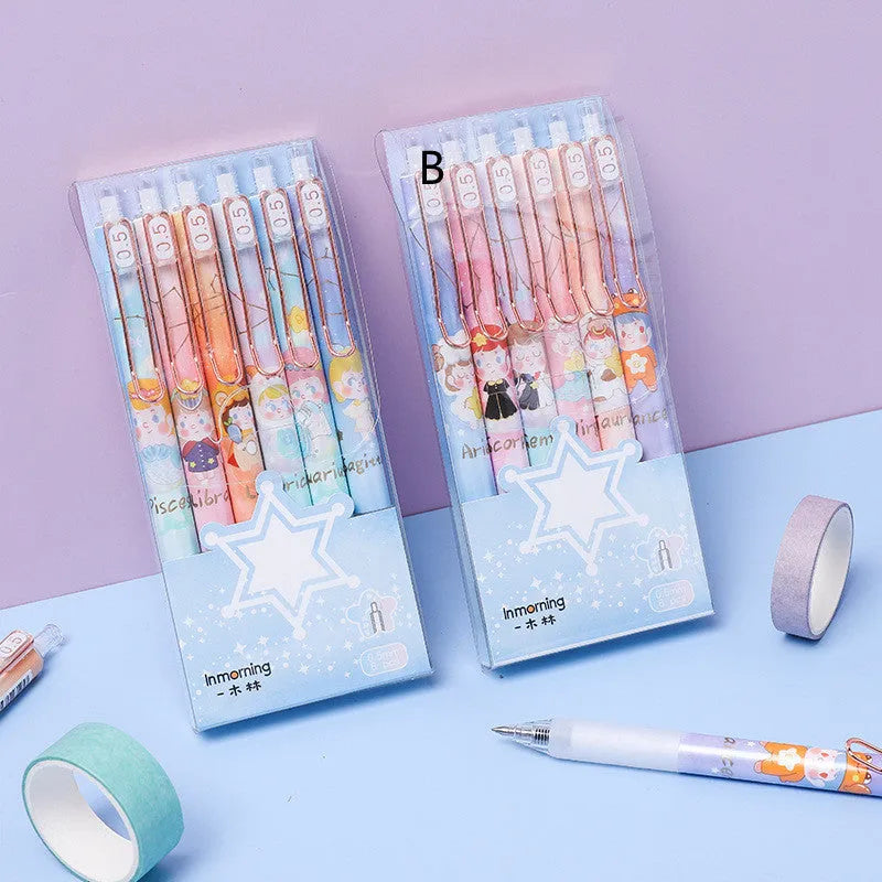 Six Lisa's Secret Constellation press gel pens with zodiac cartoon designs and 0.5mm tips