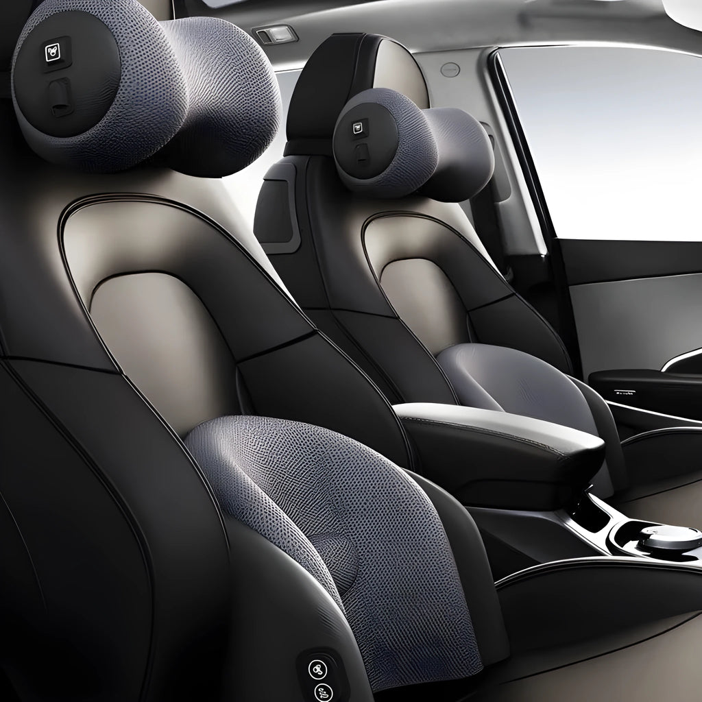 Car electric massage cushion with memory cotton construction in classic black colour on vehicle seat