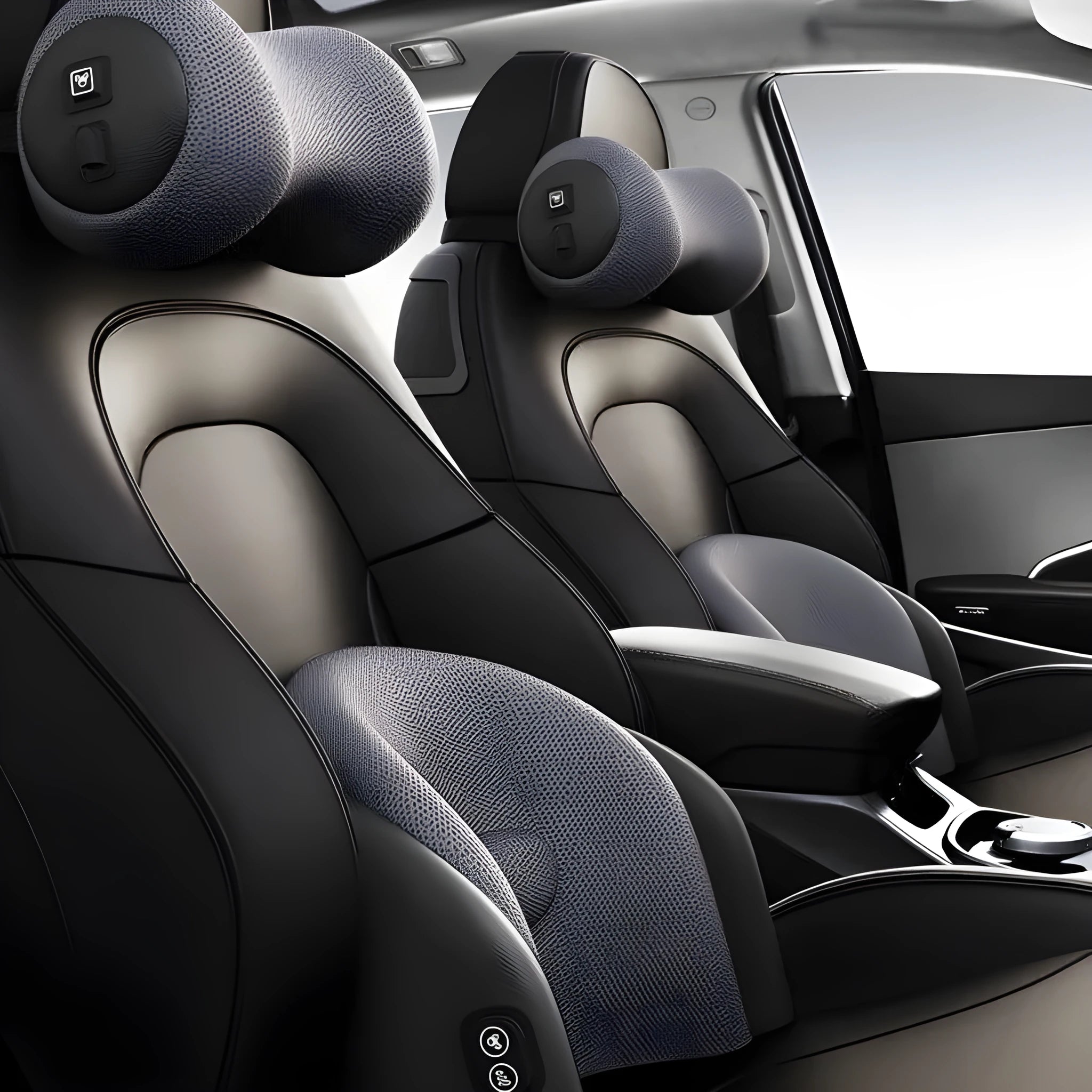 Car electric massage cushion with memory cotton construction in classic black colour on vehicle seat