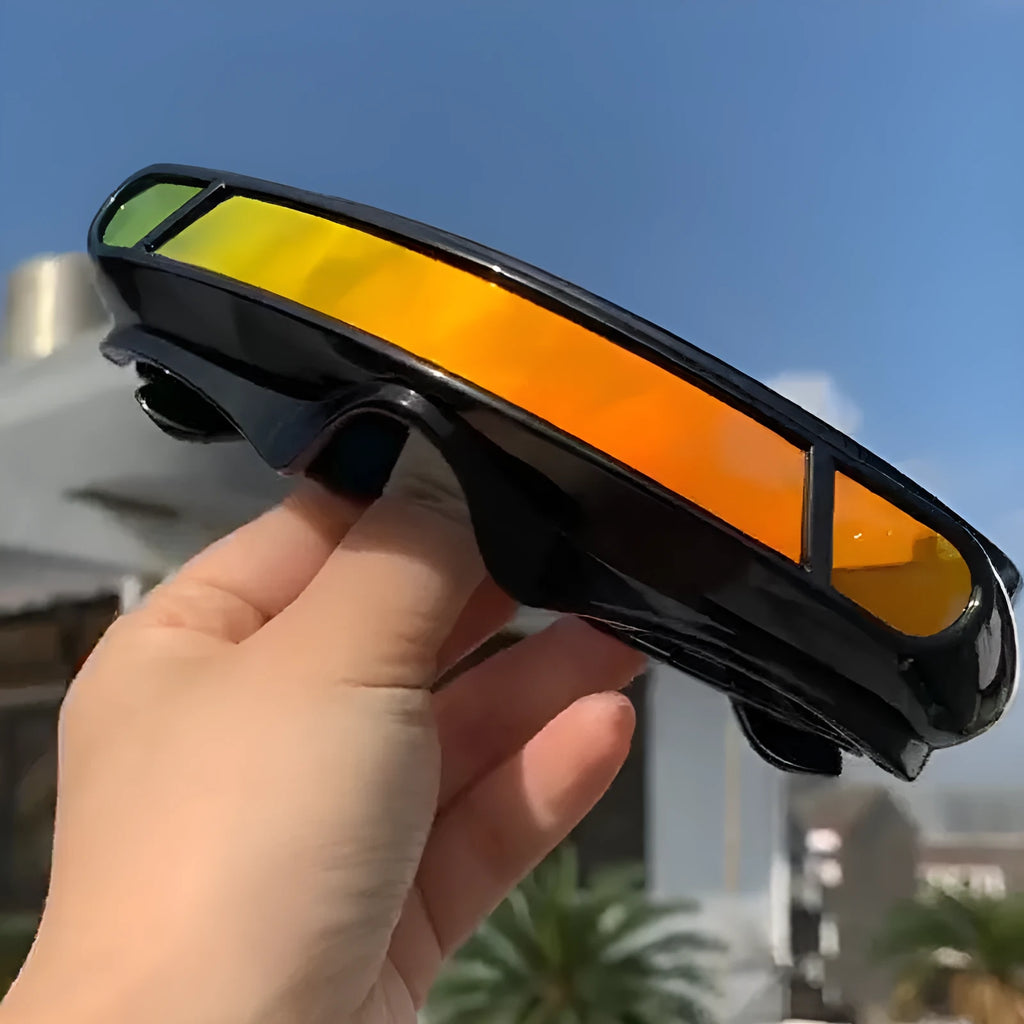 Black polarised sports sunglasses with a choice of grey, red mercury, or blue mercury lenses.