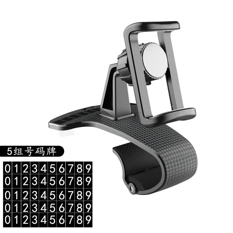 Black car phone holder with adjustable arms and a 360-degree rotating head mounted on a car air vent.