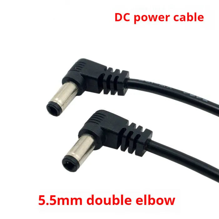 Black 90-degree double bend DC power extension cable 60cm long with copper wire and tuning fork port