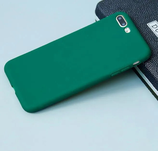Frosted matte soft shell phone case for iPhone, shown in one of eight available colours.