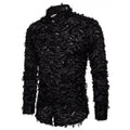 Feather tassel lapel shirt for men in black with non-iron cotton blended fabric