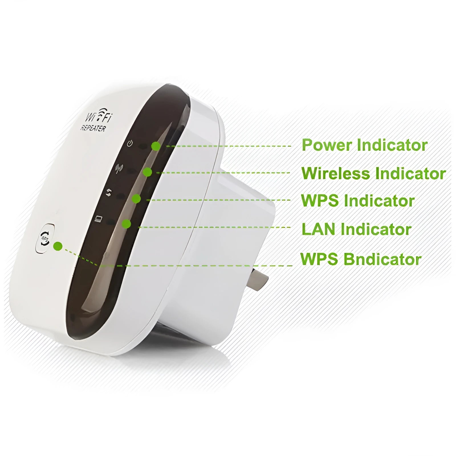 WiFi repeater 300Mbps 2.4GHz with two antennas and Ethernet port, UK plug, white and black