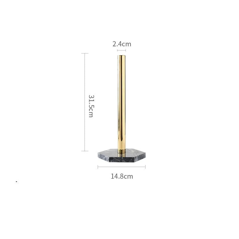 Marble kitchen roll holder with stainless steel gilded finish on kitchen countertop