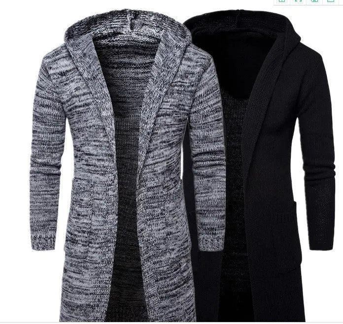 Men's new fashion wool blend cardigan sweater in Black with open front and button closure
