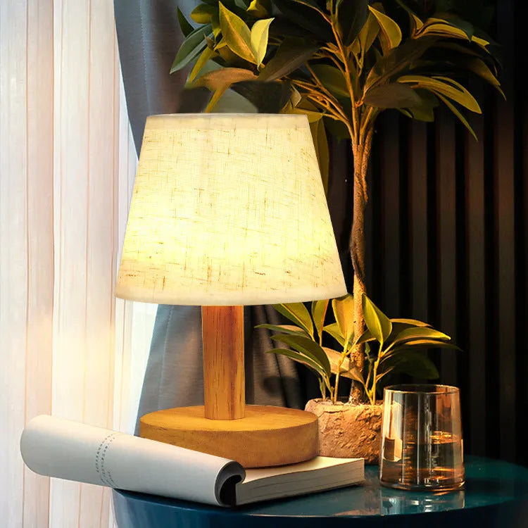 Korean style vintage pleated table lamp with jute linen shade and bamboo base