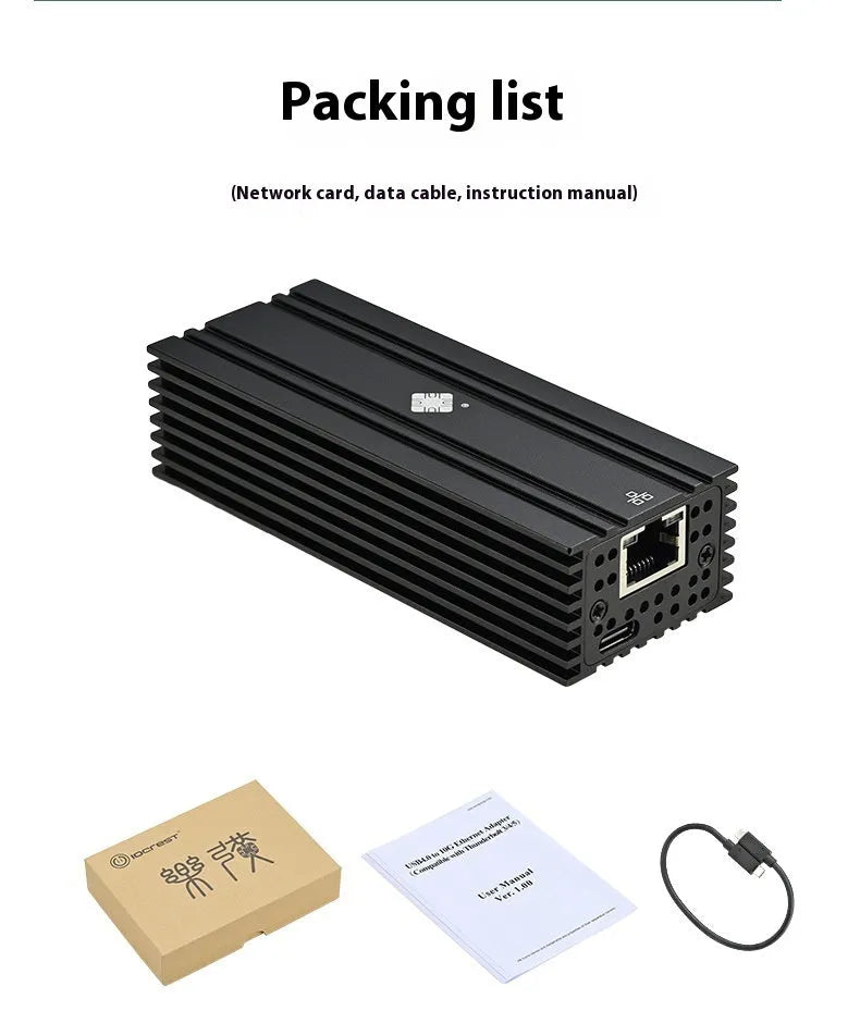 Black Leyu USB4 to 10 Gigabit RJ45 network adapter with a short attached cable