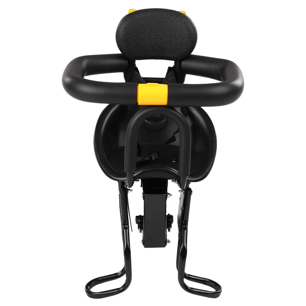 Front mounted steel bicycle child seat for mountain sports bikes in black and white colour options