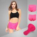 Cycling underwear with silicone pad for men and women, moisture wicking, in black, blue, and pink