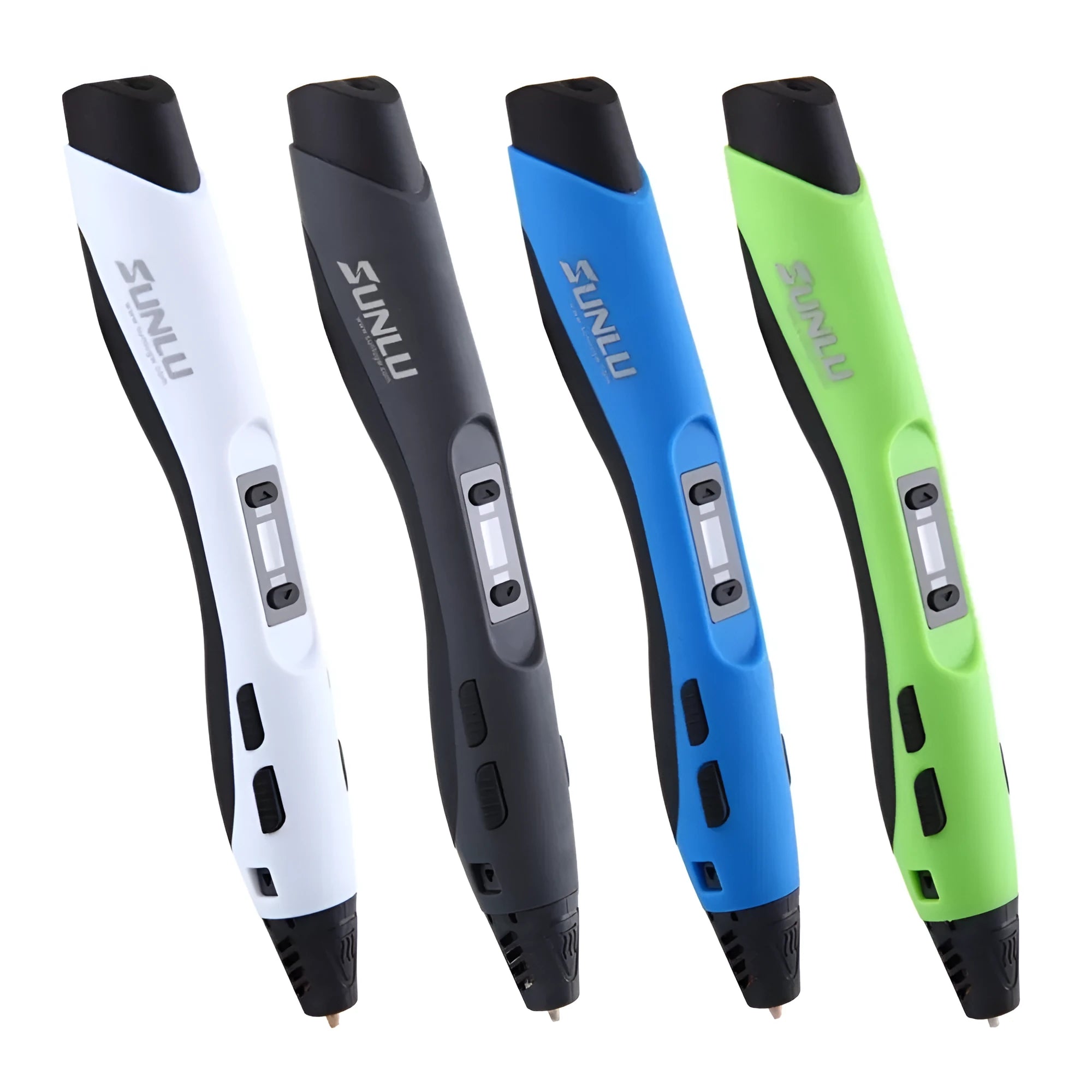 3D painting graffiti pen in black plastic, 180mm long, on a flat surface with coloured filament