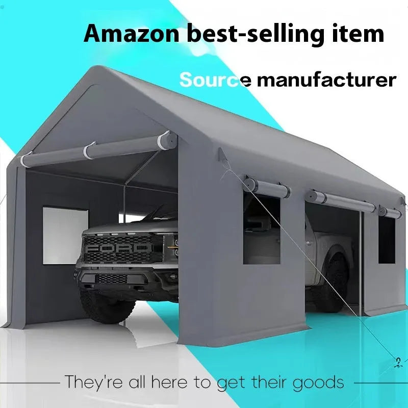 Portable 3x6m canopy sunshade with steel frame and PE ribbon four-side protection cloth for outdoor stall