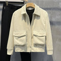 Men's loose fit corduroy coat in green, black, apricot or blue, sizes M to 3XL, with drawstring sleeves