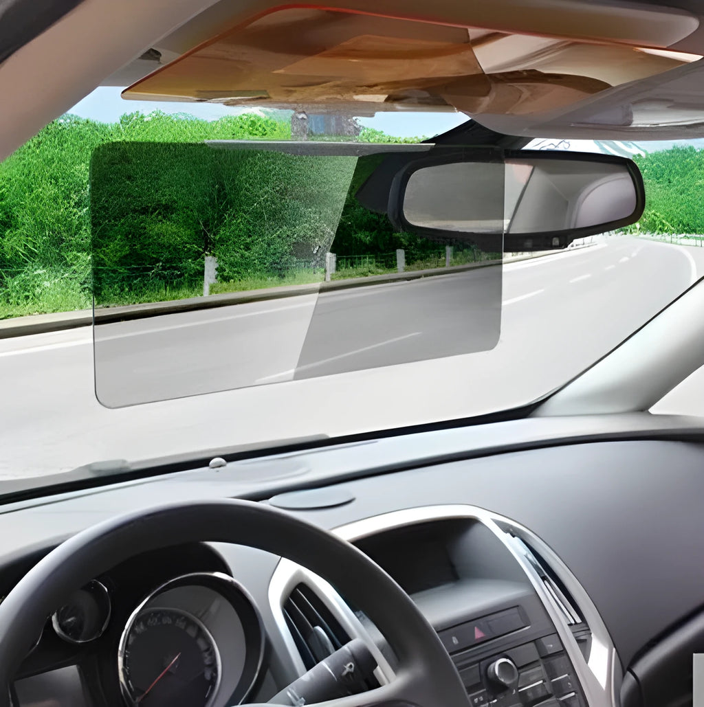 HD car anti-glare day and night vision driving visor in gray with adjustable clip