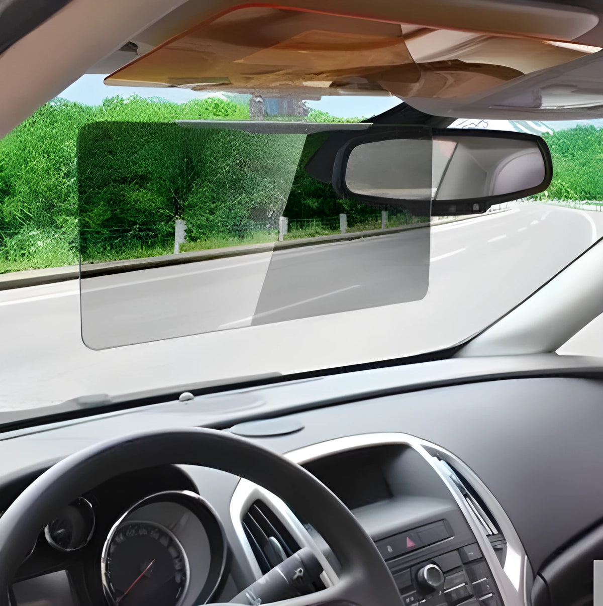 HD car anti-glare day and night vision driving visor in gray with adjustable clip