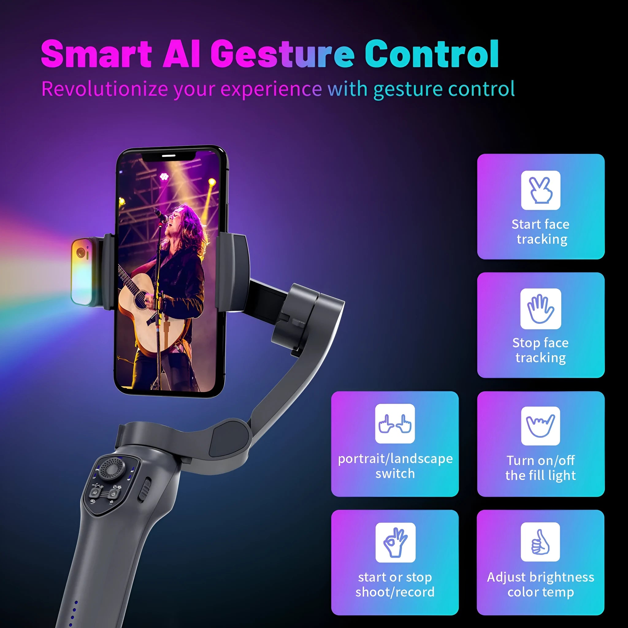 RK series foldable handheld gimbal stabiliser in gun metal colour with tripod head extended